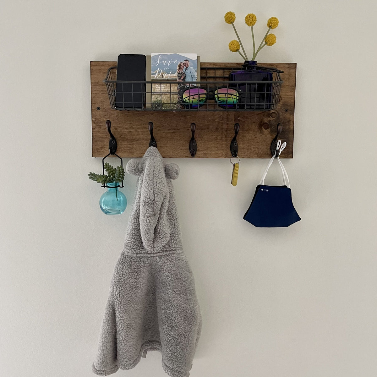 The JEN: Entryway Organizer, Rustic Modern Wood Shelf, Coat Rack, Mail  Organizer