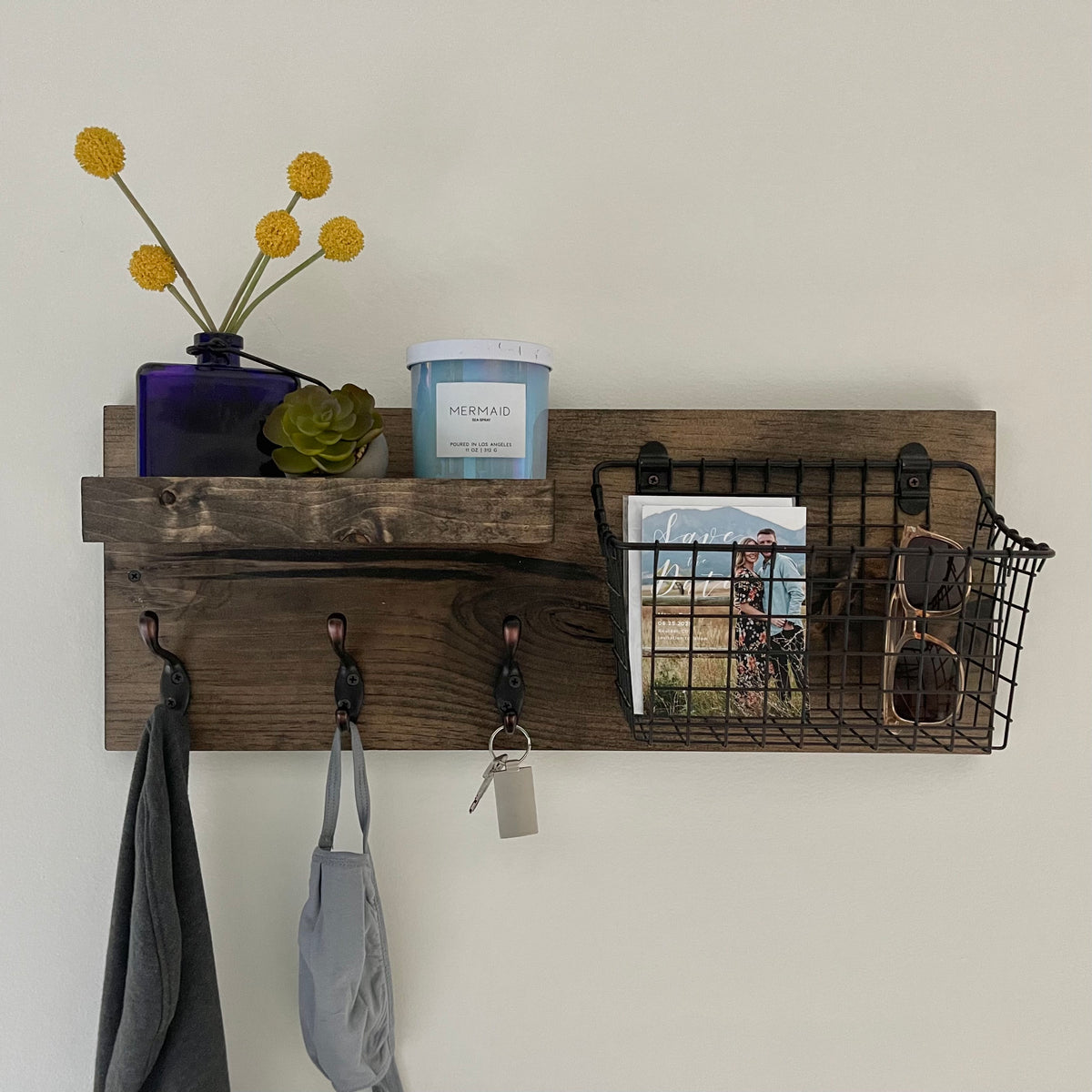 Industrial Entryway Mail Organizer the Allison Key Hooks Wall Mounted Coat  Rack Basket Mask Key Rack Holder Rustic Modern Command Center 