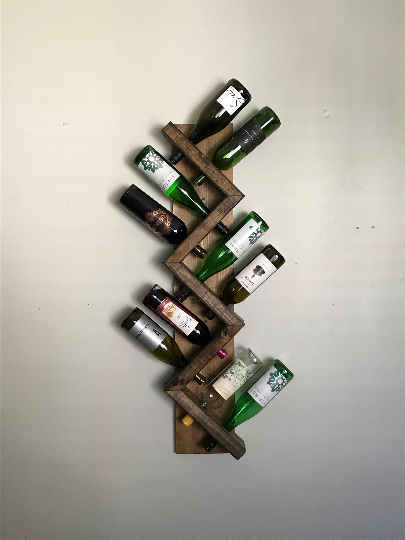 The ZIGGY-ZAG: Wall Mounted Geometric Wood Wine Bottle Rack