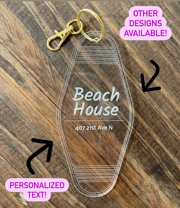 Beach House Keychain; Acrylic Keychain, Lake House, Our First Home, Mountain House, Housewarming Gift, Personalized Hotel Key Vintage