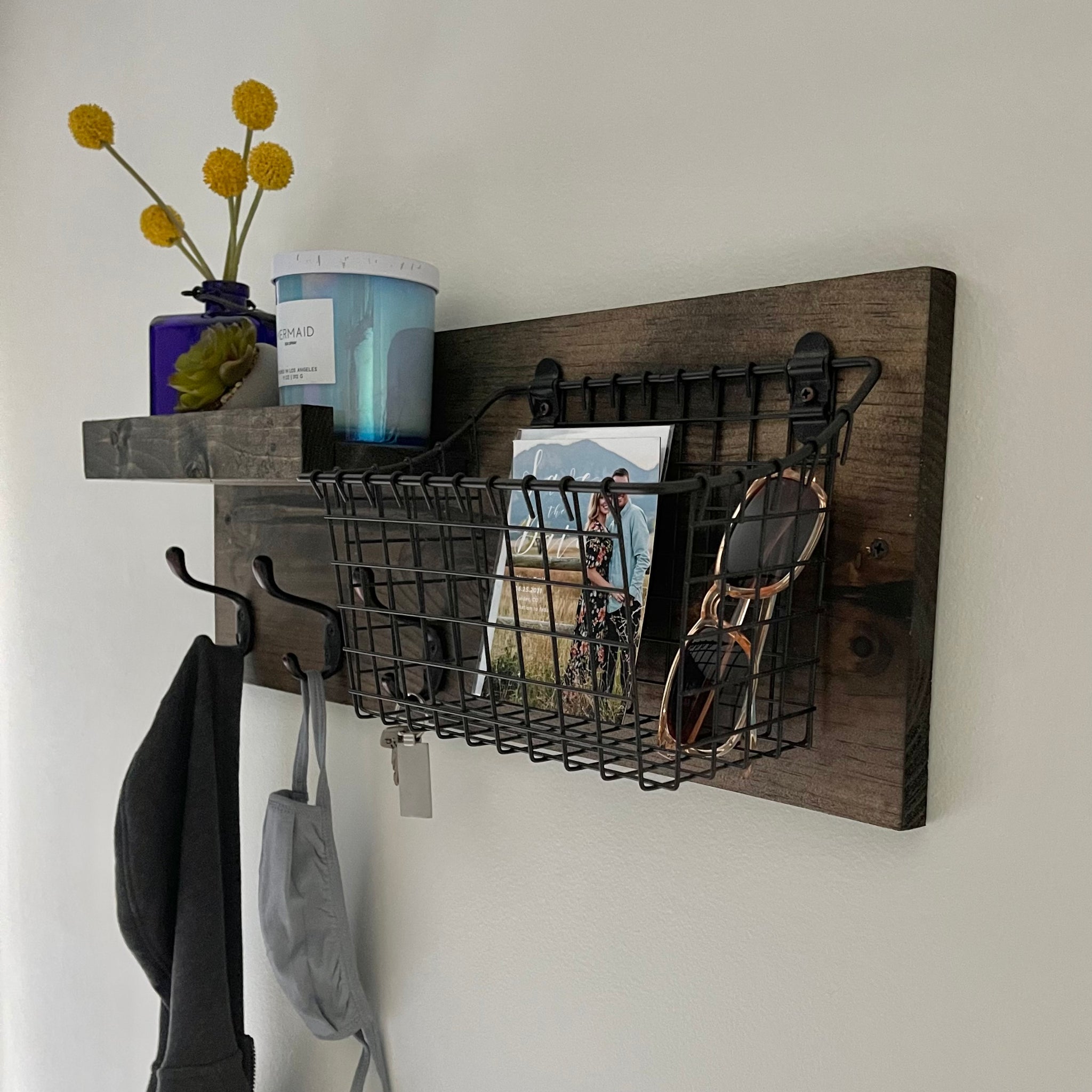 Industrial Entryway Mail Organizer the Allison Key Hooks Wall Mounted Coat  Rack Basket Mask Key Rack Holder Rustic Modern Command Center 