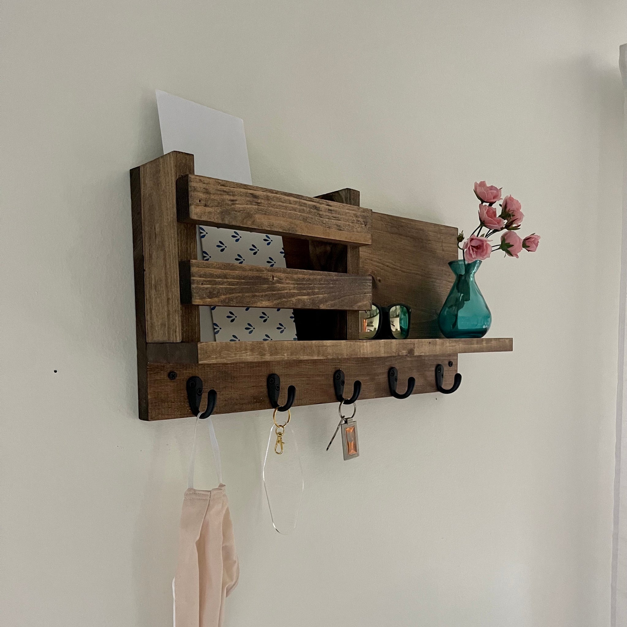 Entryway Key Hook Shelf, Coat Hook Organizer – Blue Sage