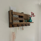 The MADISON: Entryway & Mail Organizer Key Hooks Wall Mounted Coat Rack Catch All Leash Mask Holder Rustic Modern Unique