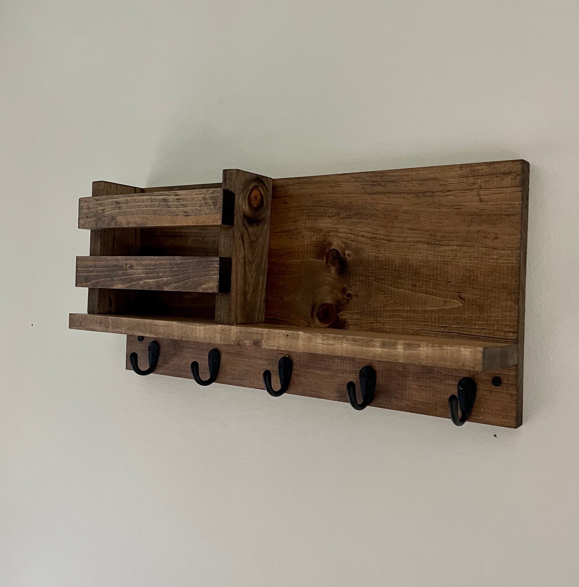 Wood Coat Hook Rack, Entryway Key Hook Shelf | Rustic | Modern | Farmhouse